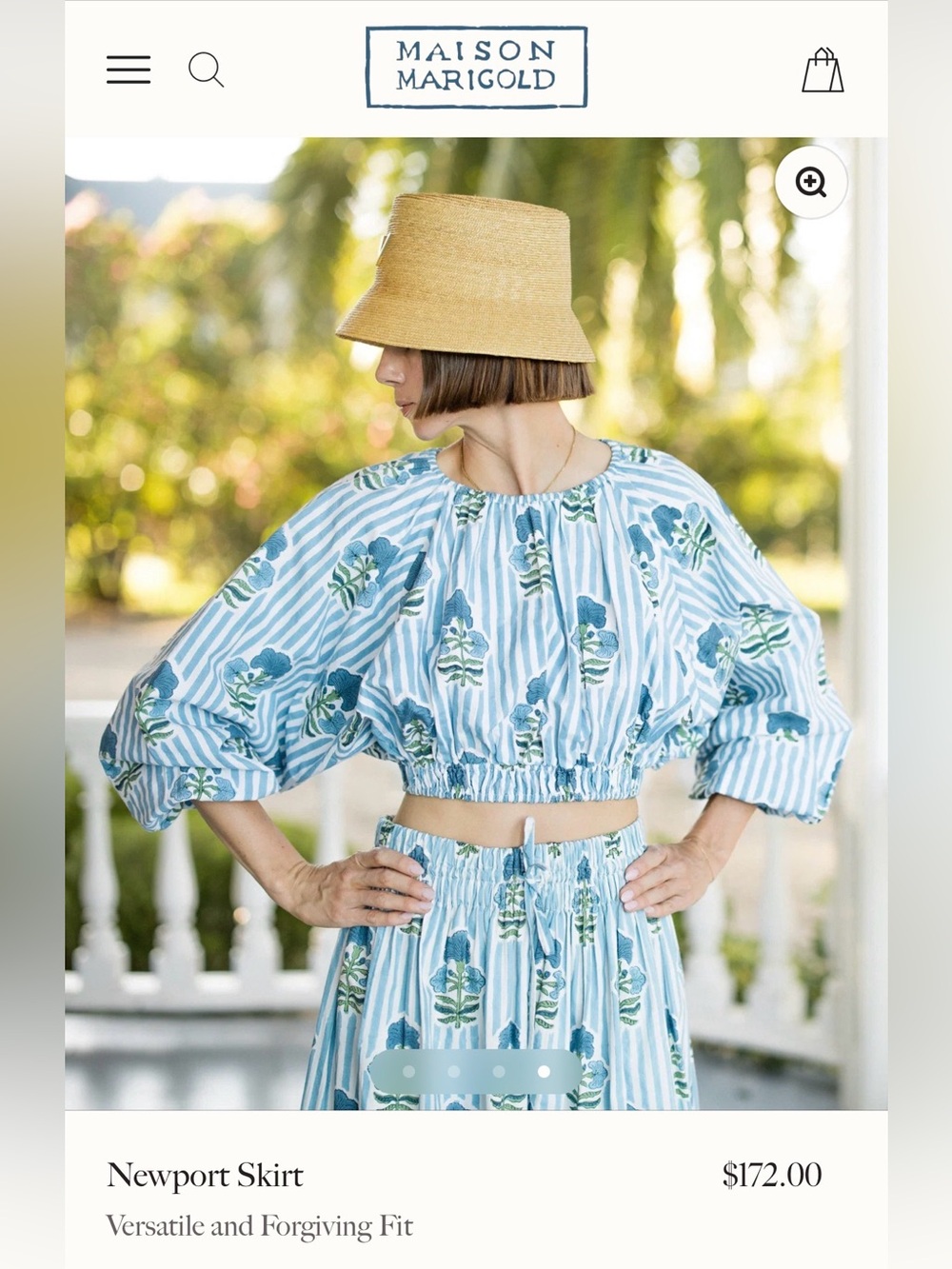 Light Blue Floral Stripe Maxi Skirt — Newport Skirt (top in separate listing)